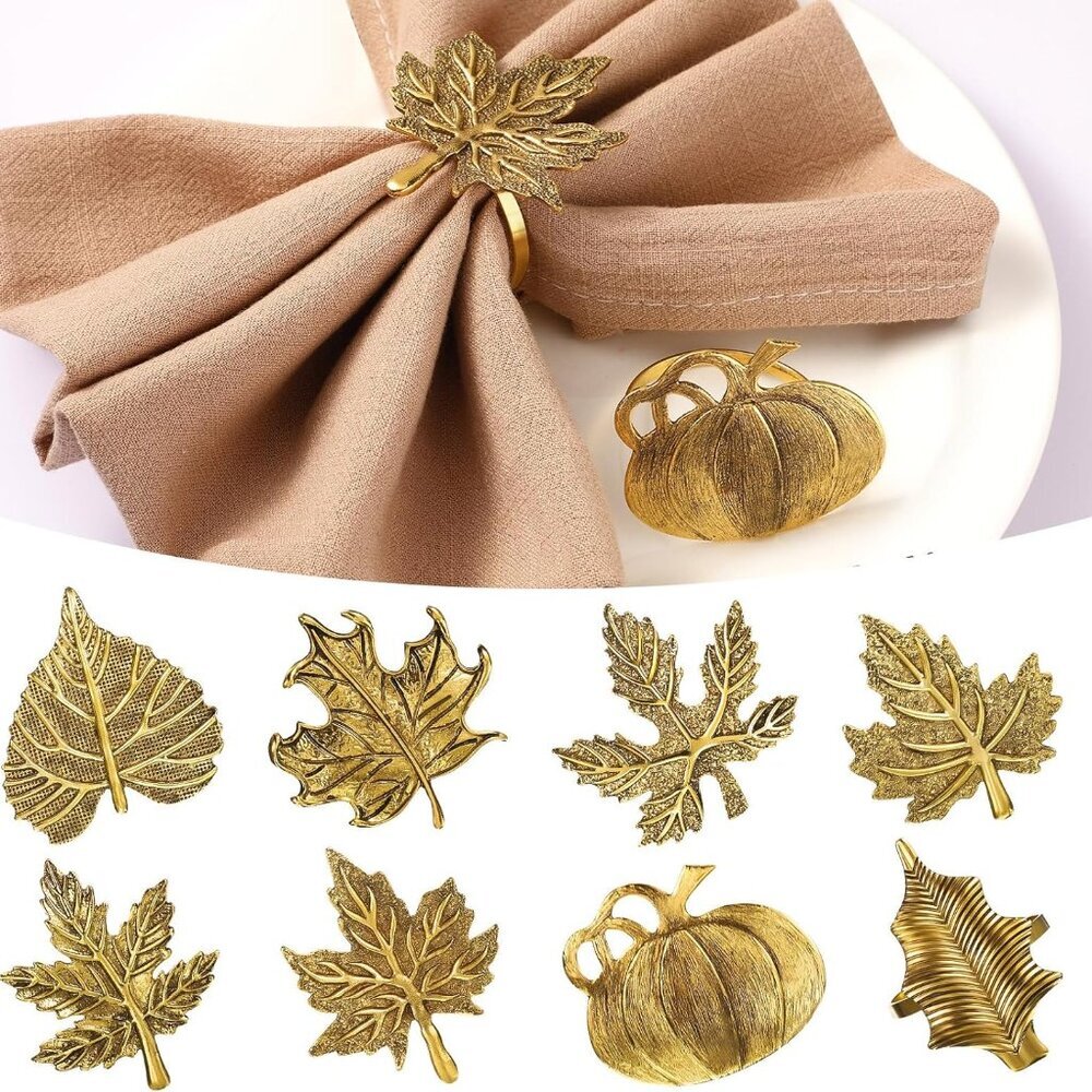 8 Pieces Fall Thanksgiving Napkin Ring Set Including Autumn Thanksgiving Pumpkin